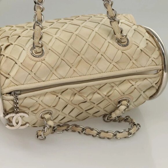 CHANEL Chain Hand Bag Leather White Silver CC - Picture 6 of 14